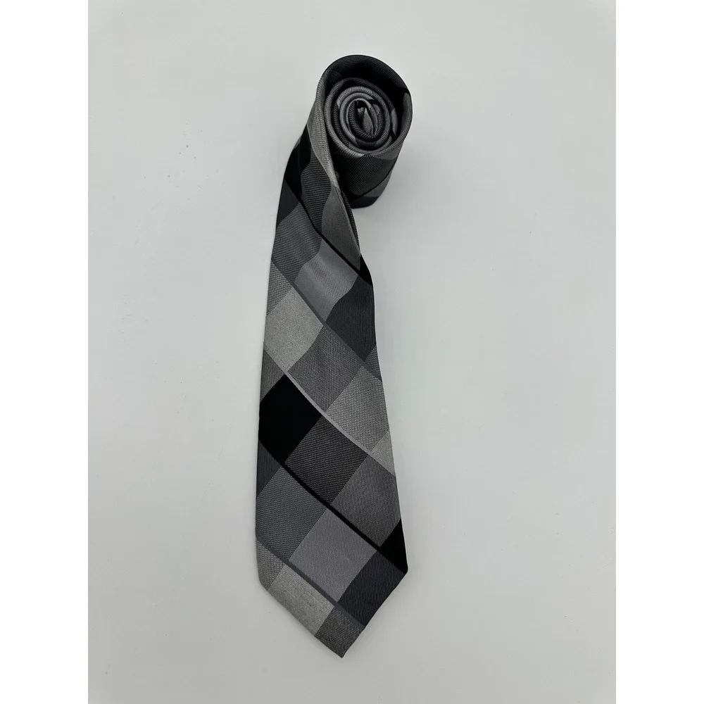 Michael Kors Necktie Mens Plaid‎ Silk Blend Professional Black Gray One Size